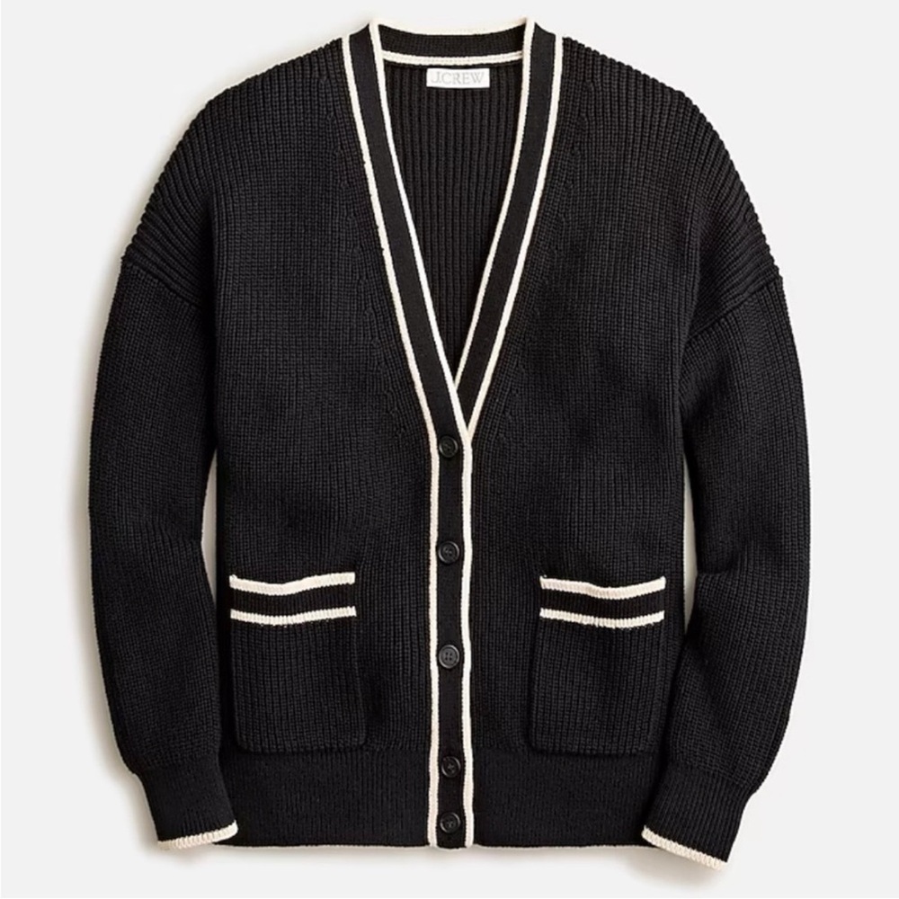 NWT J.Crew Tipped V-Neck cotton cardigan sweater size small